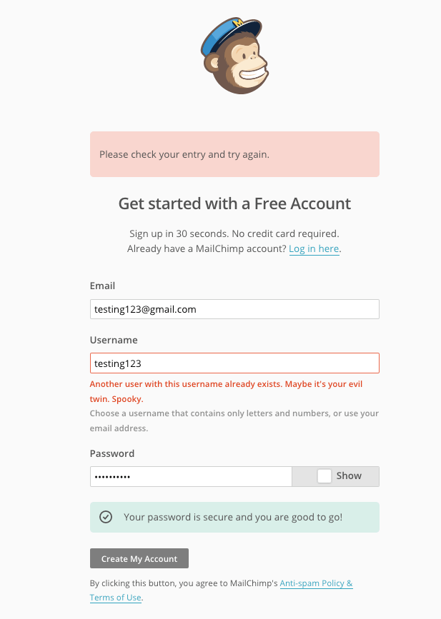mailchimp signup page microcopy personality